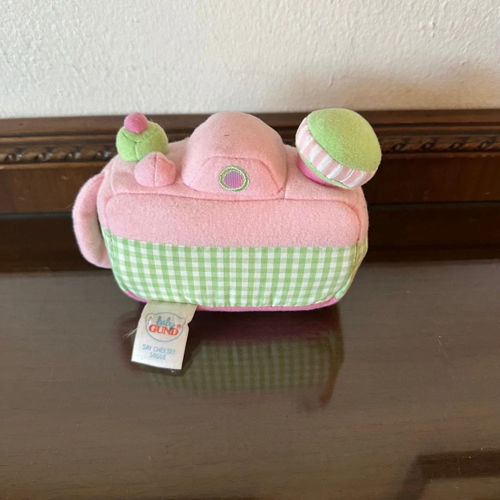 Baby Gund Say Cheese Pink Green Gingham Plush Camera Soft Toy 58668